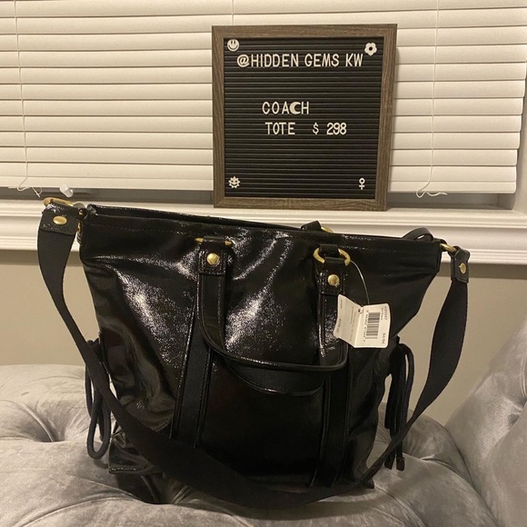 Coach Daisy Liquid Gloss Tote Black F20047 New - Picture 2 of 10